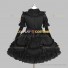 Black Solid Color Gothic Lolita Dress Ruffled Crew Collar Tiered Dress