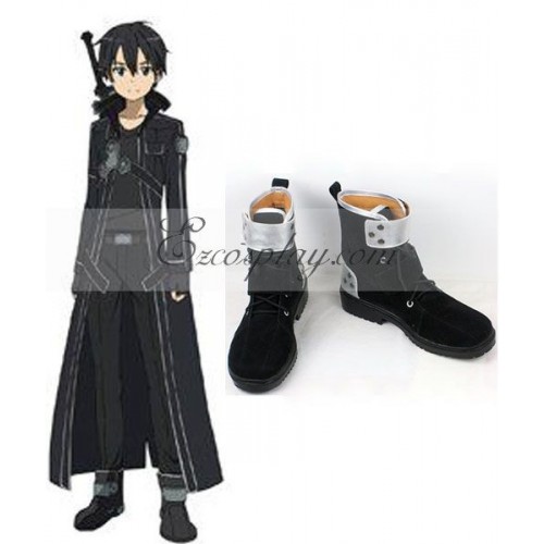 Sword Art Online SAO Sodo Ato Onrain Dull Polish Kirigaya Kazuto Kirito Flat Shoes Black And Silver Cosplay Shoes