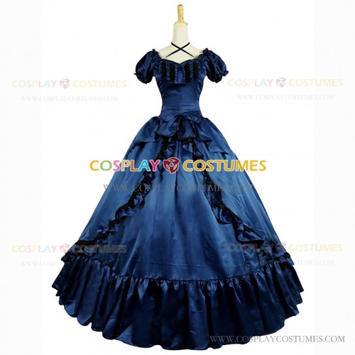 Southern Belle Ball Gown Reenactment Lolita Dress Halloween Costume Blue