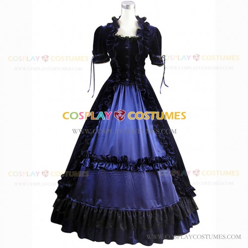 Renaissance Queen Elizabeth Theater Reenactment Royal Clothing Dark Blue