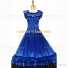 18th Century Vintage Ruffles Brocaded Sleeveless Gown Dark Blue Dress