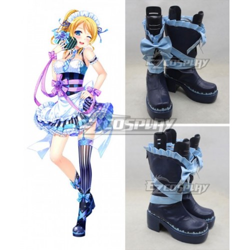 Love Live Valentine's Day Maid Ellie Eli Ayase Blue Cosplay Boots