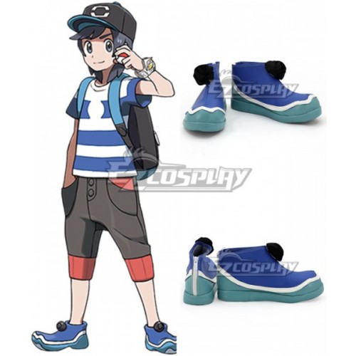 Pokemon Sun and Moon Hero Elio Blue Cosplay Shoes