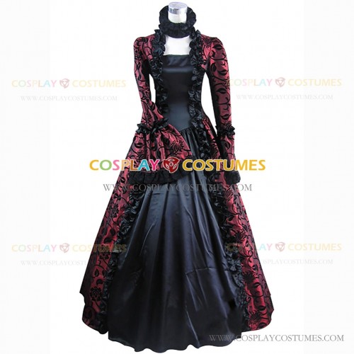 Victorian Style Brocaded Party Ball Gown Fancy Dress Red