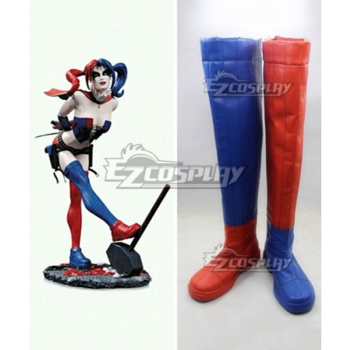 DC Batman Harley Quinn Blonde Anime Red Blue Cosplay Boots