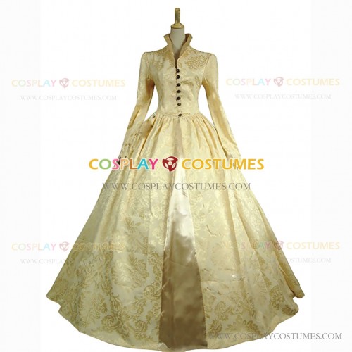 Faire Queen Elizabeth Tudor Period Jacquard Dress Antique Court Regal Queen Lady Gown Light Yellow