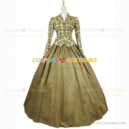 Renaissance Victorian Yellow Tartan Country Lolita Party Dress