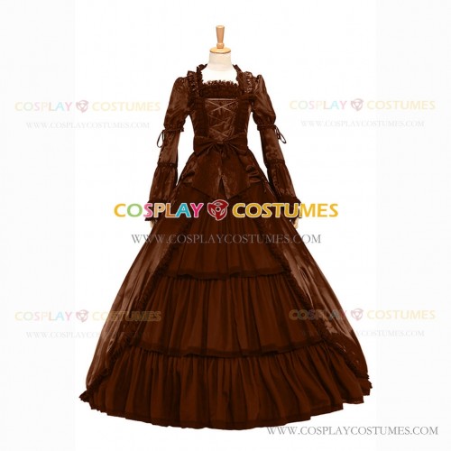 Retro Renaissance Style Pagoda Sleeves Prom Ball Gown Brown Dress