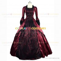 Victorian Lady Queen Colonial Princess Fairytale Dress Lace Ball Gown Burgundy