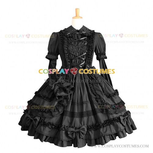 Gothic Lolita Dress Black Turndown Collar Ruffle Tiered Punk Lolita Dress