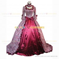 Historical Victorian Style Country Lolita Floral Gown Dress Wine