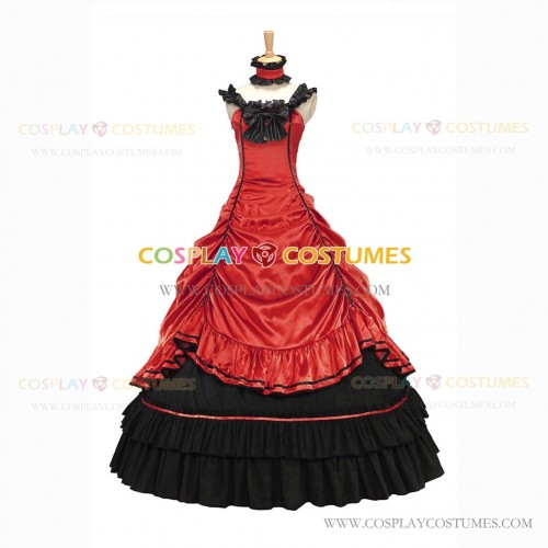 Steampunk Southern Belle Saloon Girls Theater Ruffles Red Dress Evening Gown