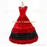 18th Century Vintage Ruffles Brocaded Sleeveless Gown Red Dress