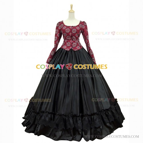 Civil War Victorian Style Corduroy Floral Gown Reenactment Dress Cherry