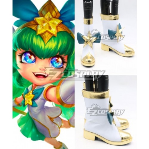 League Of Legends LOL Star Guardian Lulu White Golden Shoes Cosplay Boots