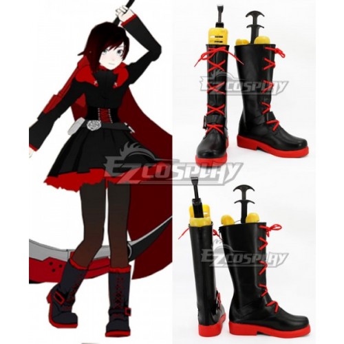 RWBY Leader of Team RWBY Ruby Rose High Caliber Sniper Scythe HCSS Crescent Rose Black Shoes Cosplay Boots