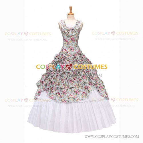 Victorian Period Southern Belle Floral Ball Gown Dress