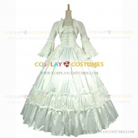 Royal Queen Victorian Style Lady  Pioneer Women Retro Clothing Off White