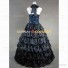 High Quality Victorian Gothic Jacquard Halterneck Dress Blue