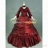 Victorian Layered Bustle Reenactment Masquerade Gown Solid Color Dress Burgundy