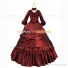 Victorian Layered Bustle Reenactment Masquerade Gown Solid Color Dress Burgundy