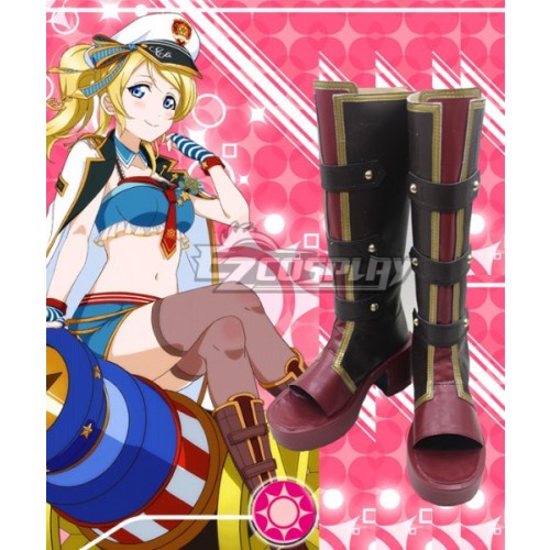 Love Live! Navy Ellie Eli Ayase Unawakened Sailor Boots Cosplay Black Red Shoes