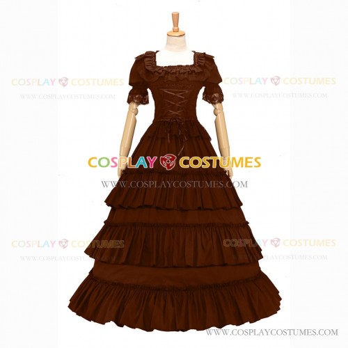 Reenactment Civil War Lace Lolita Recoco Layered Brown Ball Gown Dress