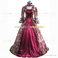 Deluxe Victorian Style Faire Queen Floral Gown Dress Wine