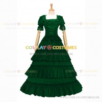 Reenactment Civil War Lace Lolita Recoco Layered Green Ball Gown Dress