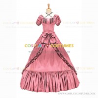 Reenactment Victorian Scarlett O'Hara Rococo Pink Ball Gown Dress