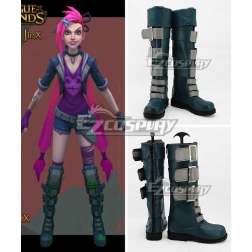 League of Legends LOL Slayer Jinx the Loose Cannon Dark Green Shoes Cosplay Boots