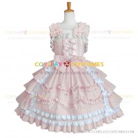 Sleeveless Sweet Love Lolita Dress Ruffle Tiered Bow Dress Pink