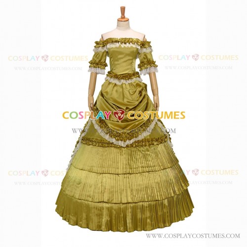 Classic Victorian Steampunk Ruffles Herrlich Dark Golden Ball Gown Dress