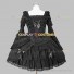 Solid Color Black Gothic Lolita Dress Tiered Wide Sleeve Lace Dress