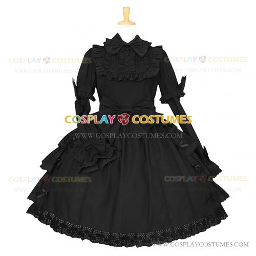 Black Gothic Lolita Dress Punk Lolita Wide Sleeve Lace Bow Dress