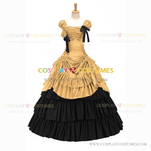 Vintage Gothic Lolita Victorian 18th Century Light Yellow Ruffles Evening Ball Gown Dress