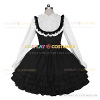 Gothic Lolita Dress Punk Tiered Turndown Lolita Masquerade Clothing Black and White