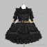 Black Solid Color Gothic Lolita Dress Ruffled Crew Collar Tiered Dress