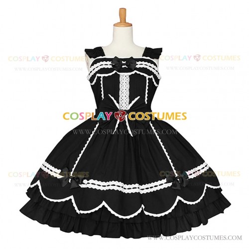 Sleeveless Sweet Love Lolita Dress Black Tiered Ruffle Dress