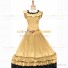 18th Century Vintage Ruffles Brocaded Sleeveless Gown Yellow Dress