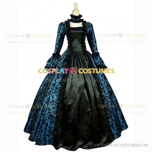 Victorian Style Brocaded Party Ball Gown Fancy Dress Royal Blue