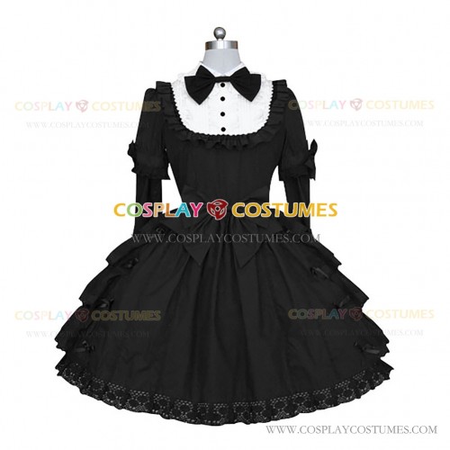 Victorian Style Gothic Lolita Dress Ruffled Turndown Collar Tiered Maid Dress