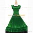 18th Century Vintage Ruffles Brocaded Sleeveless Gown Green Dress