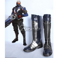 Overwatch OW Soldier 76 John Jack Morrison Black Silver Shoes Cosplay Boots