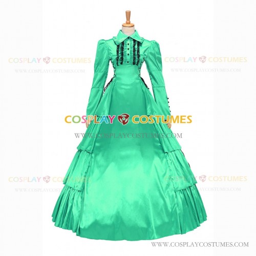 Victorian Gothic Lolita Reenactment Rococo Southern Belle Green Ball Gown Dress