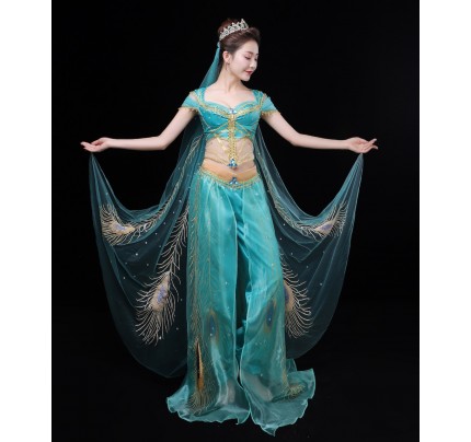 2020 Movie Aladdin Princess Jasmine Green Cosplay Costume