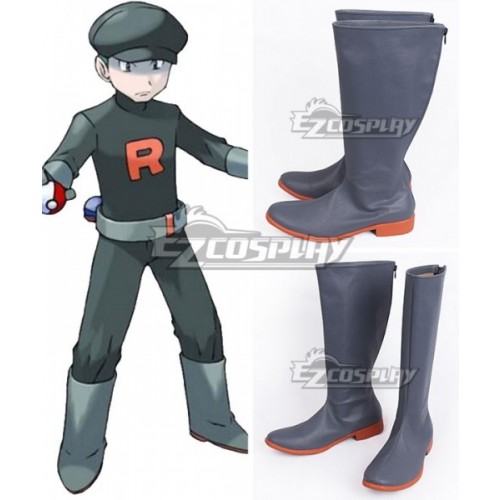 Pokemon Team Rocket Grunt Male Grey Shoes Cosplay Boots