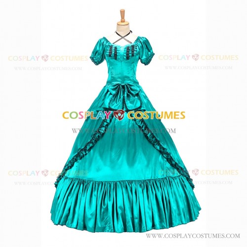 Reenactment Victorian Scarlett O'Hara Rococo Green Ball Gown Dress