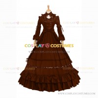 Marie Antoinette Reenactment Lolita Brown Ruffle Evening Ball Gown Dress