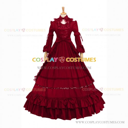 Marie Antoinette Reenactment Lolita Red Ruffle Evening Ball Gown Dress